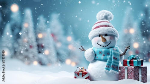Print op canvas christmas - cute snowman with gifts for happy christmas and new year festival wa