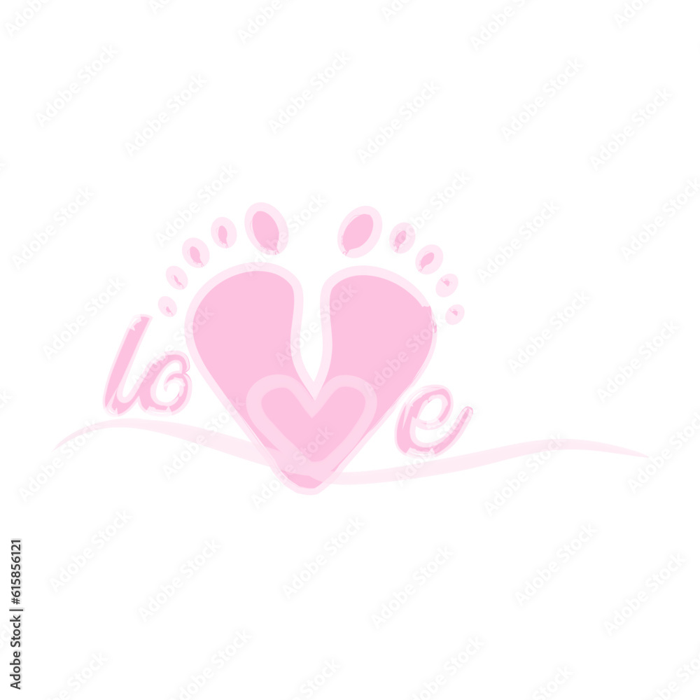 Children's background with footprints of a baby's feet