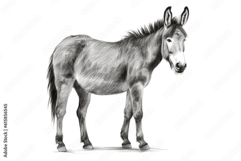 Cute Donkey drawing on white background - generative AI