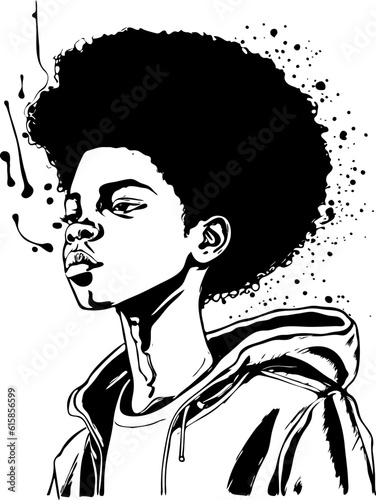 Vector artwork. Young man with an afro hairstyle.