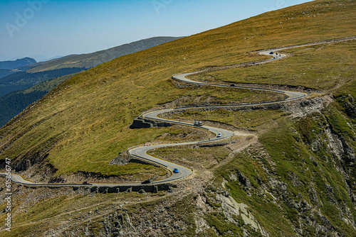 Aerial view of Transalpina mountain road  at sunrise