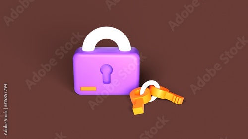 3d rendering of padlock and key illustration isolated on brown background