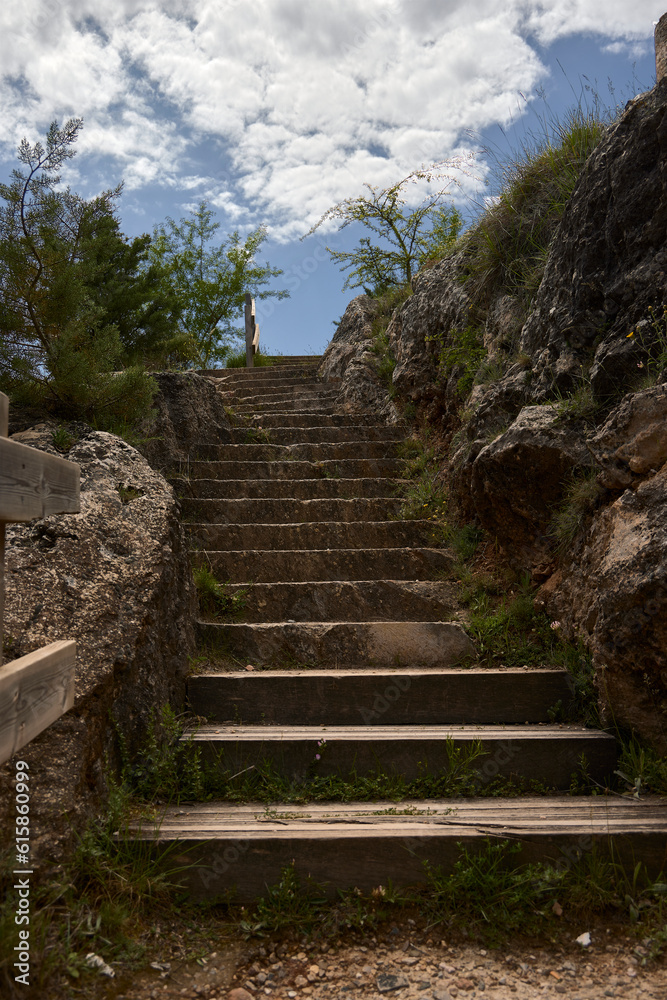 Stairway to Heaven. Stone steps on the path of a mountain