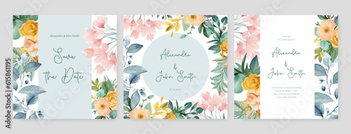 Wallpaper Mural colorful colourful floral flower vector watercolor colorfull wedding invitation card template set with golden floral decoration Torontodigital.ca