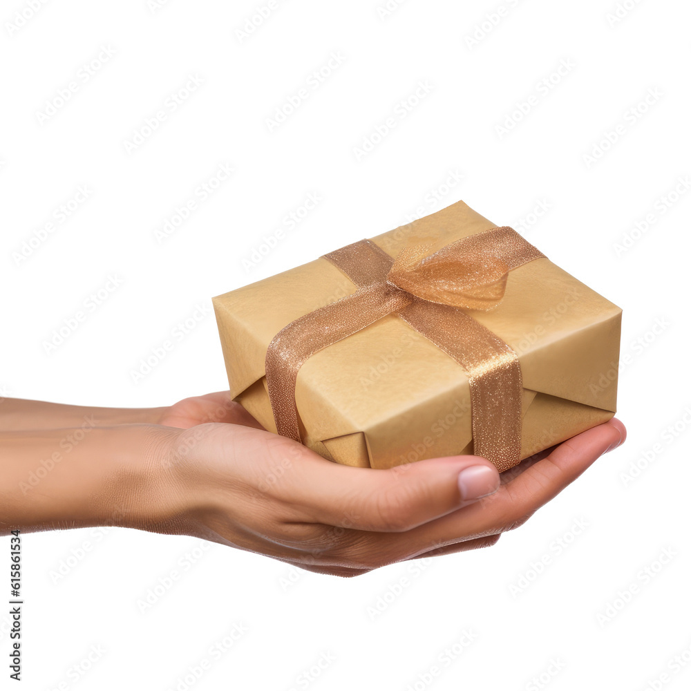 gift box in hand isolated on transparent background cutout gift box in hand isolated on transparent background cutout