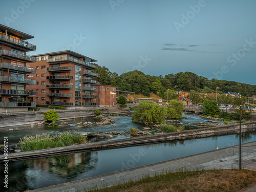 Obraz na płótnie the town center of Silkeborg with the Gudena river in the soft evening light w salonie