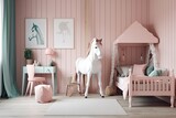 Pink horse for kids at home. Generative AI