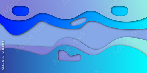 Abstract blue wavy papercut layers background design with light and shadow.