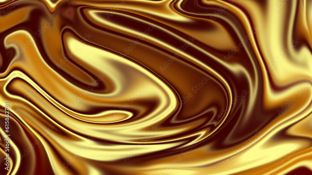 Liquid gold black liquid wavy shiny background 3D rendered, oily gold texture 3D background