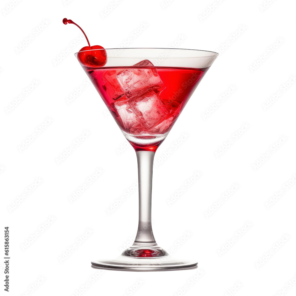 cocktail with cherry isolated on transparent background cutout - obrazy, fototapety, plakaty 