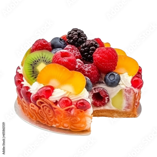 cake with fruits isolated on transparent background cutout