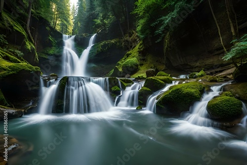 waterfall in the forest  generated by AI technology © soman