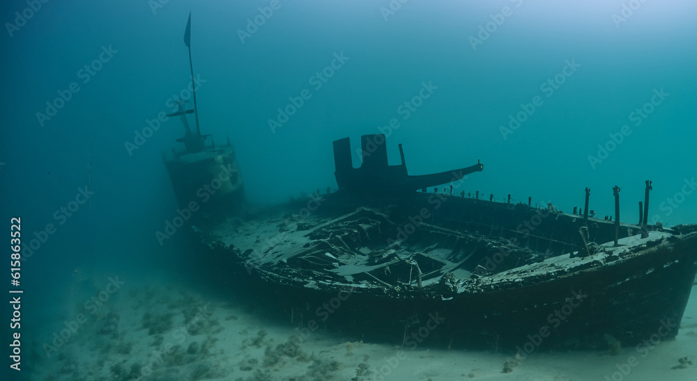 Fototapeta premium amazing rusty old ship under the sea