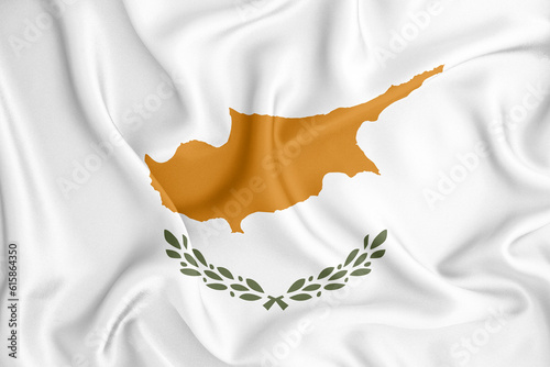 Cyprus flag waving with the wind, wide format, 3D illustration rendring. Design with satin fabric. to be used for educational purposes or for illustrations of videos or vlogs.