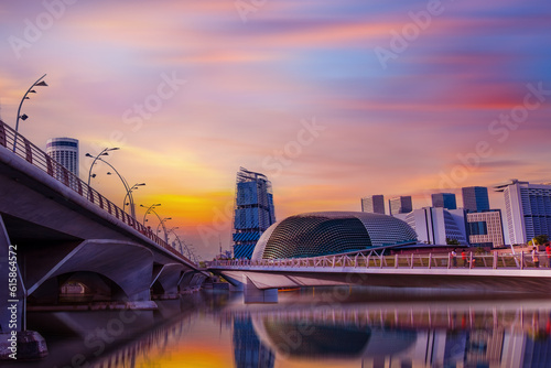 Photography Singapore city skyline at twilight, View of Marina Bay