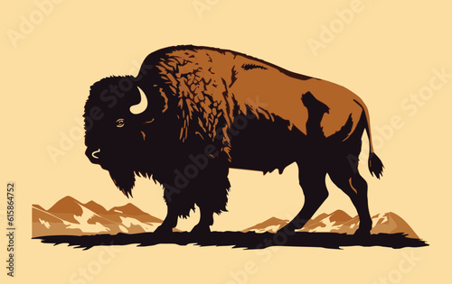 American Bison, buffalo. Hand drawn vector illustration. 