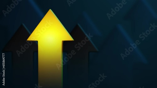 Arrow pointing up Concept of leadership, investments and success in business. Yellow arrow 4k video photo