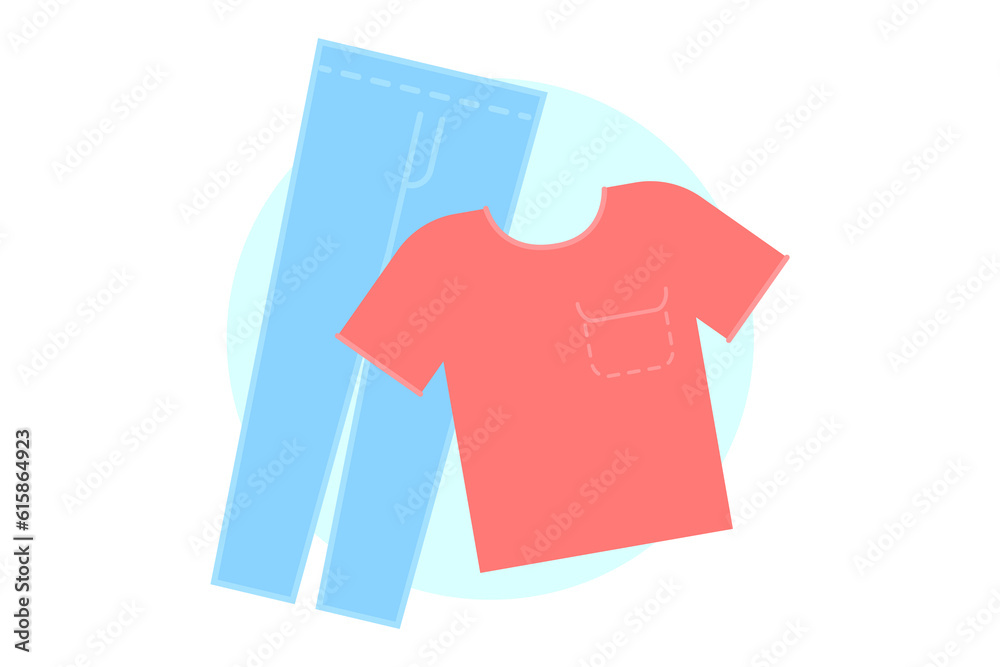 Pants and shirt icon.Shopping flat style icons in red and blue colors Pants and shirt icon.Shopping flat style icons in red and blue colors