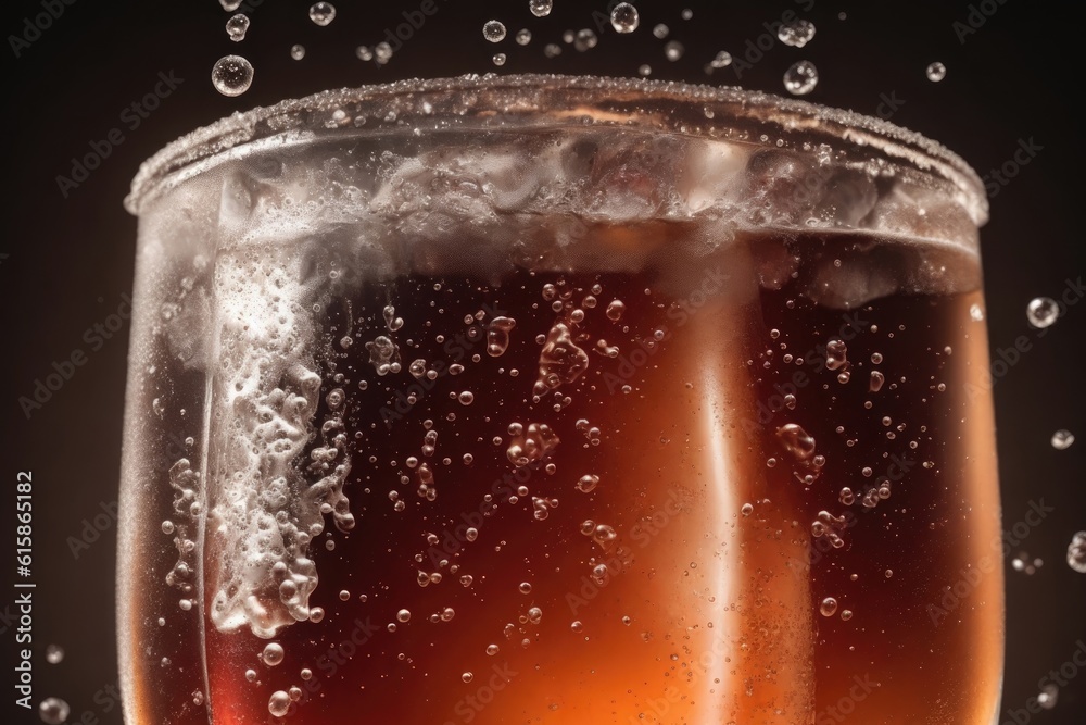 Cola with ice. Fresh cold sweet drink with ice cubes. Over red background with copy space, ai generative Cola with ice. Fresh cold sweet drink with ice cubes. Over red background with copy space, ai generative