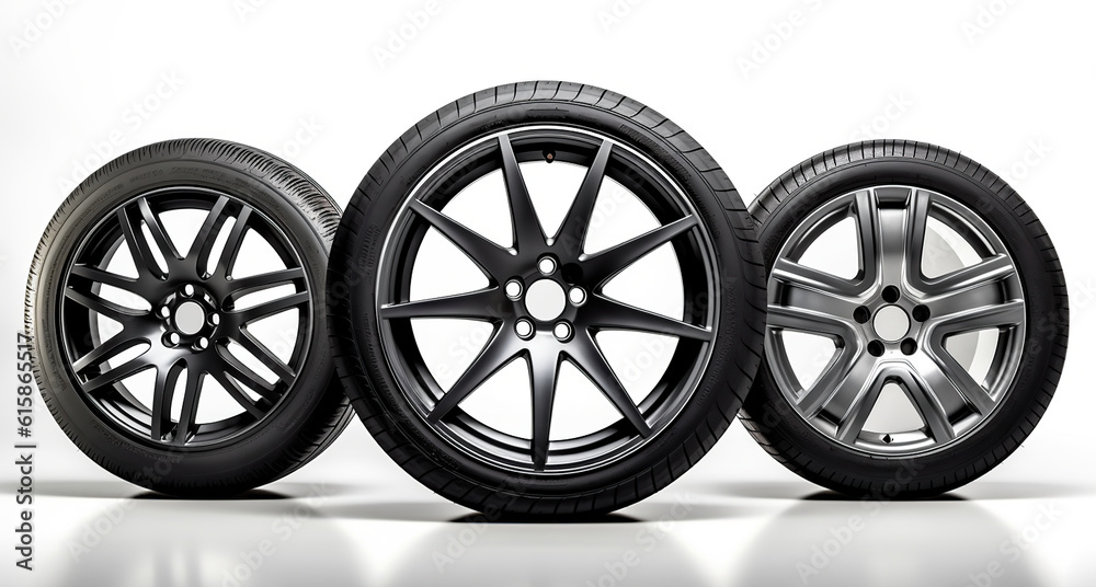 Showcasing the Pristine Car Tires and Wheels in Isolation on a white background. Generative AI