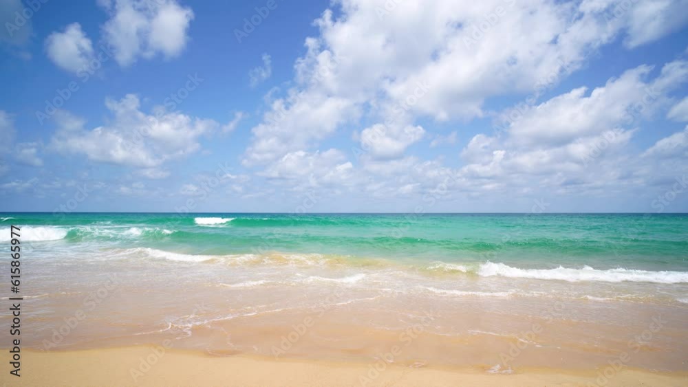 Seascape with clouds ocean horizon. waves crashing sandy summer beach. Seascape with clouds ocean horizon. waves crashing sandy summer beach.