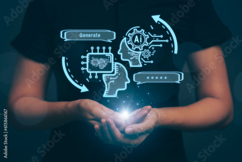 Chatbot chat with AI artificial intelligence. Concept of using AI technology to help work in order to work easier and faster. Future technology development business