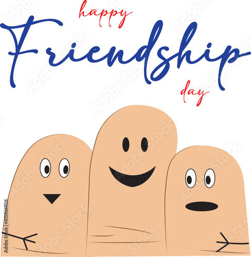 Dedos de una mano con dibujos de caritas con emoticonos festejando el dia del amigo. Vista de frente. Icono vector