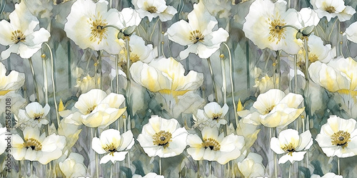 Fototapeta Naklejka Na Ścianę i Meble -  beautiful watercolor flower tiles. Ready for 4-way tiling. Generative AI 