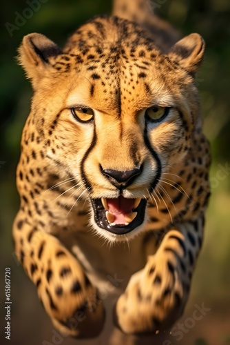 In this close-up shot, we see the cheetah's muscular hind legs propelling it forward with incredible force. © Fabian