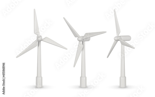3d realistic wind turbine with shadow in cartoon style. Green and alternative eco energy concept. Vector illustration © Oleh