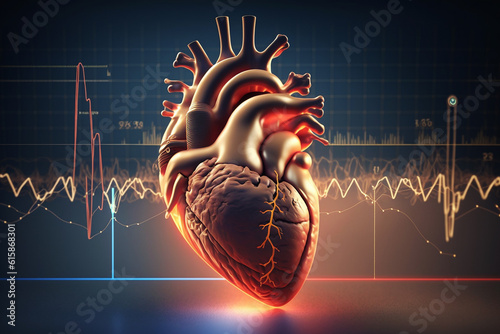 Anatomy of human heart on ecg medical background
