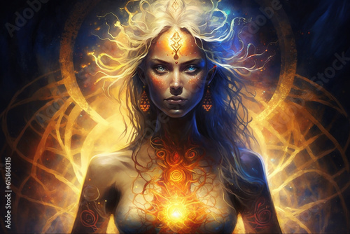 beautiful goddess meditating chakra symbols spiritualit created with generative AI technology photo