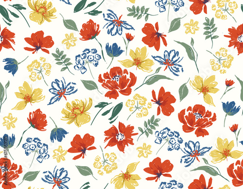 Artistic Blooming floral ,Colourful Sprogn time Hand drawing Meadow flower seamless Pattern ,