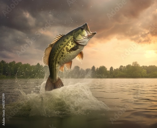 Largemouth at Dusk in the Summer created with Generative AI Technology, ai, generative