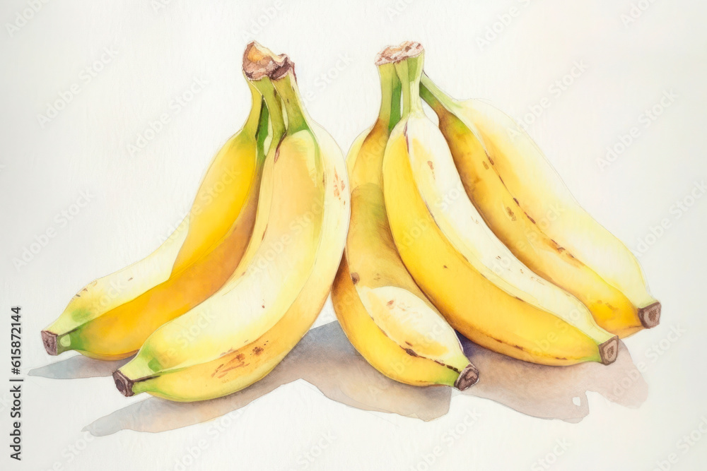 Watercolor painting of some bananas on a white background. Generative AI. Watercolor painting of some bananas on a white background. Generative AI.