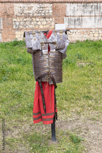 armor, tunic and belt of soldier from ancient roman empire, lorica segmentata, tunic and cingulum militare