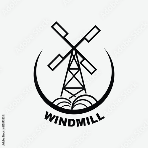 Fototapeta Naklejka Na Ścianę i Meble -  Old Windmill Logo Design Vector, Windmill Retro Vintage Logo Template