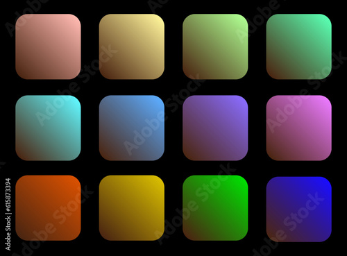 Colorful Pecan Color Shade Linear Gradient Palette Swatches Web Kit Rounded Squares Template Set