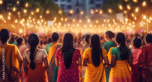 Vibrant Diwali Celebrations with Traditional Music and Dancing Crowds. Generative AI