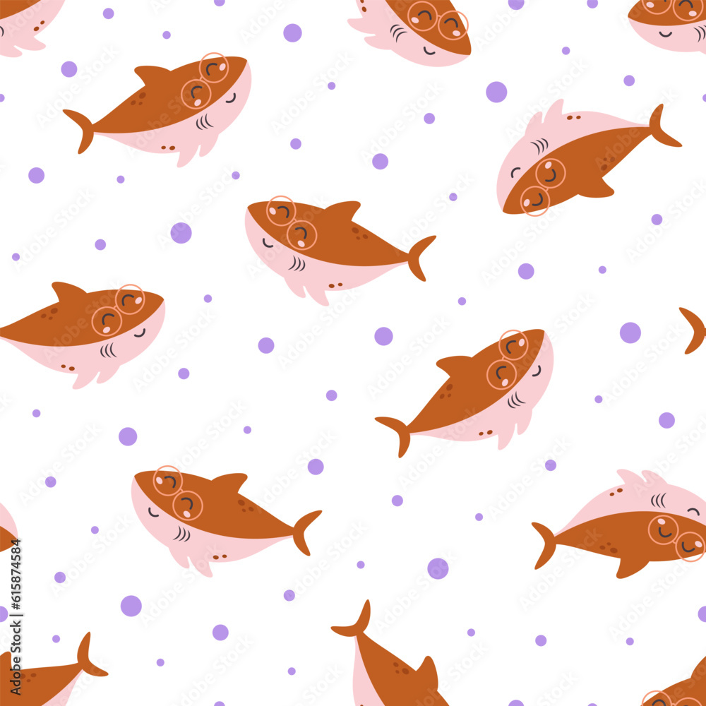 cartoon summer seamless pattern with cute shark cartoon summer seamless pattern with cute shark