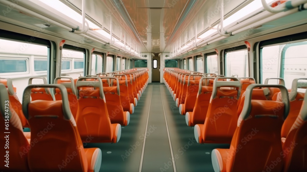 Luxury bus interior with rows of comfortable seats. Luxury bus interior with rows of comfortable seats.
