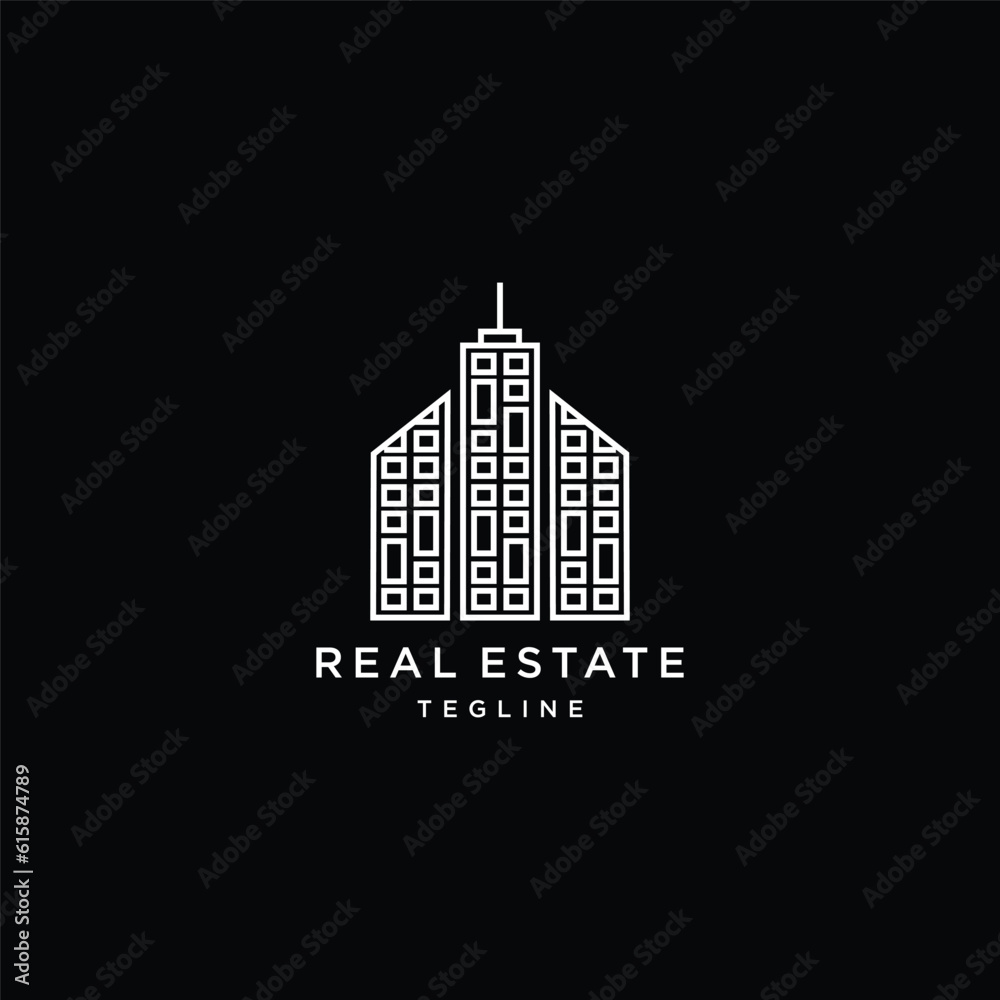 real estate or buildings logo. Isolated on black background.