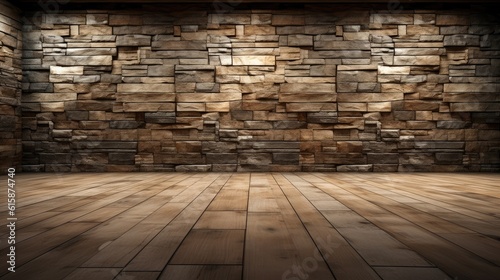 Empty room interior decoration stone wall with wooden floor  Decorative background for home.