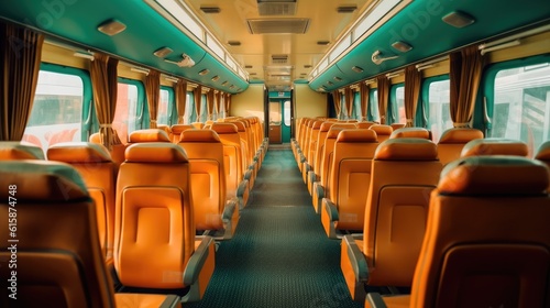 Luxury bus interior with rows of comfortable seats.