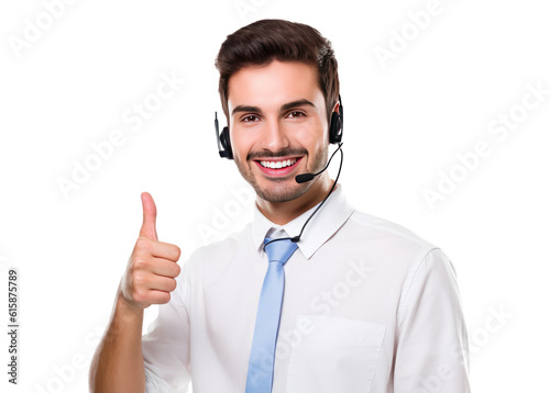 Obraz na płótnie happy telemarketer looking at camera