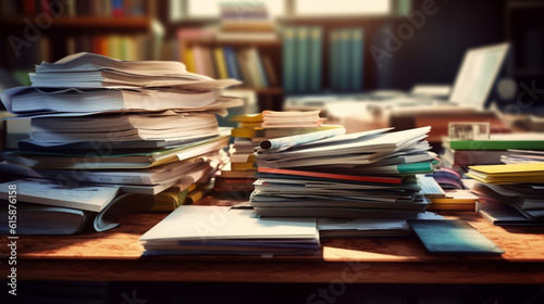 Piles of old books on a table in blur background © DLC Studio