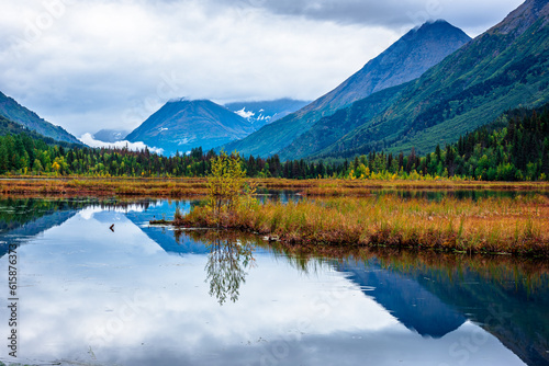 View of Tern Lake in fall season  Moose Pass  Alaska.