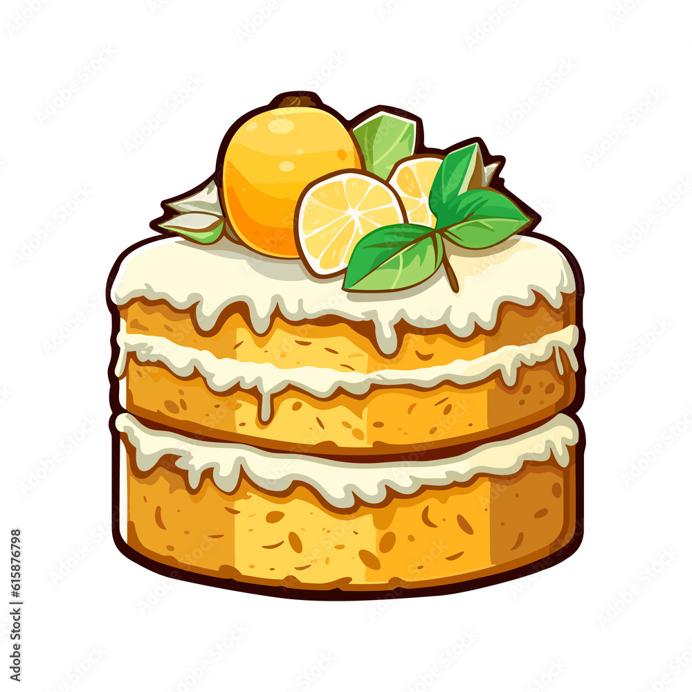 026. mango coconut cake sticker cool colors and kawaii. clipart illustration