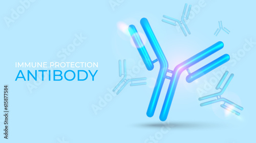 Antibody immunoglobulin 3D molecule. Protective proteins. Medical banner. Vector illustration. photo