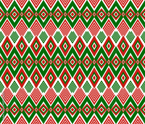 Embroidery indian aztec ethnic pattern in christmas theme, Red, white and green vector illustration design for fabric, mat, carpet, scarf, wrapping paper, tile and more